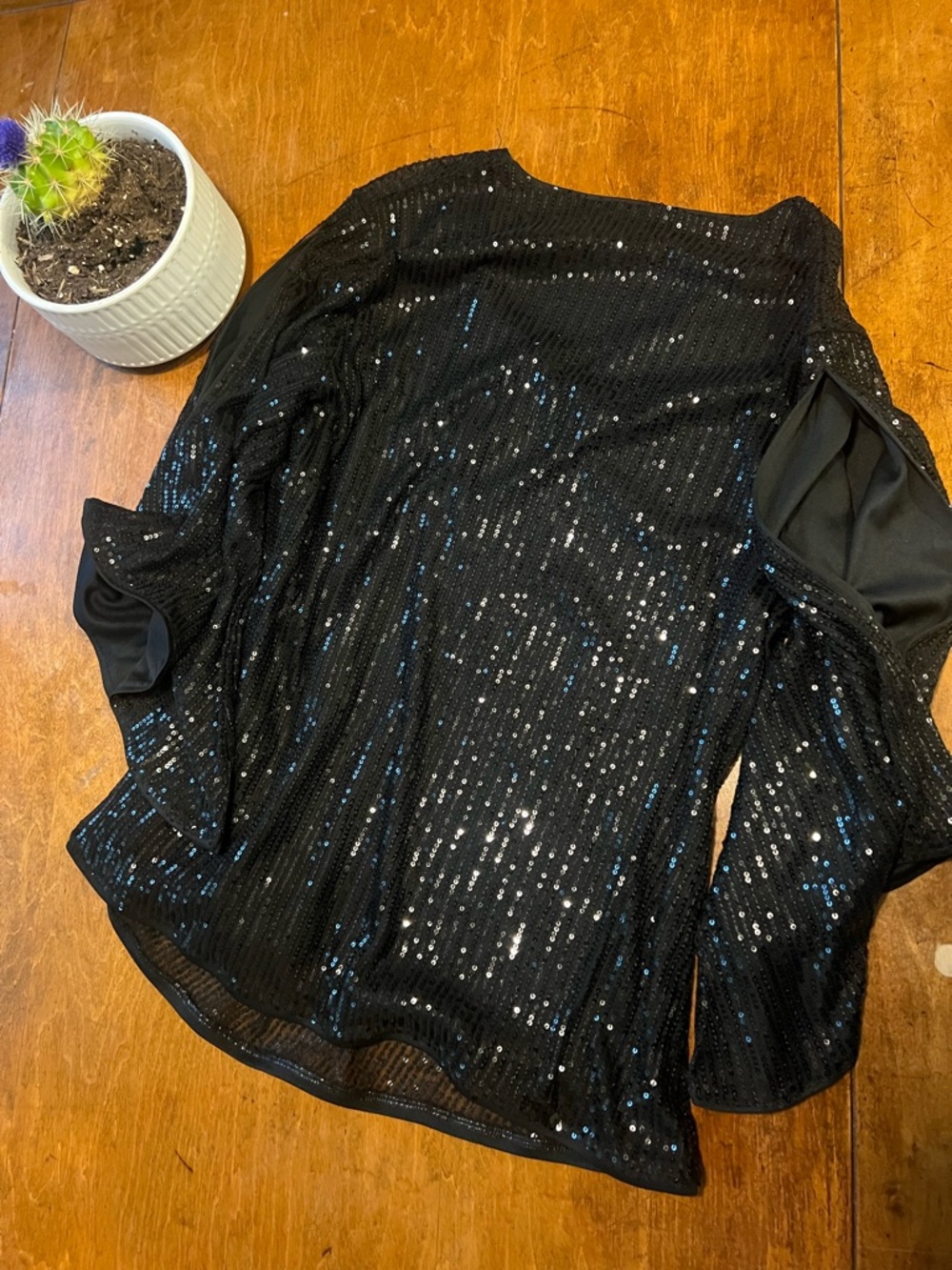 Grace Karin Black Sequin Wrap Top V-Neck Party Evening Blouse XL - Picture 3 of 4